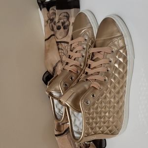 Geox Rose Gold Quilted Hightop Sneakers EUC 9